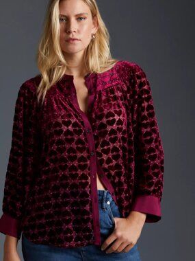 NWT Anthropologie Maeve Velvet Heart Burnout Blouse — Size M